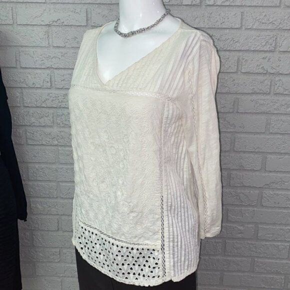 Lucky Brand Long Sleeve Pleated Embroidered Top Size S - Picture 8 of 14